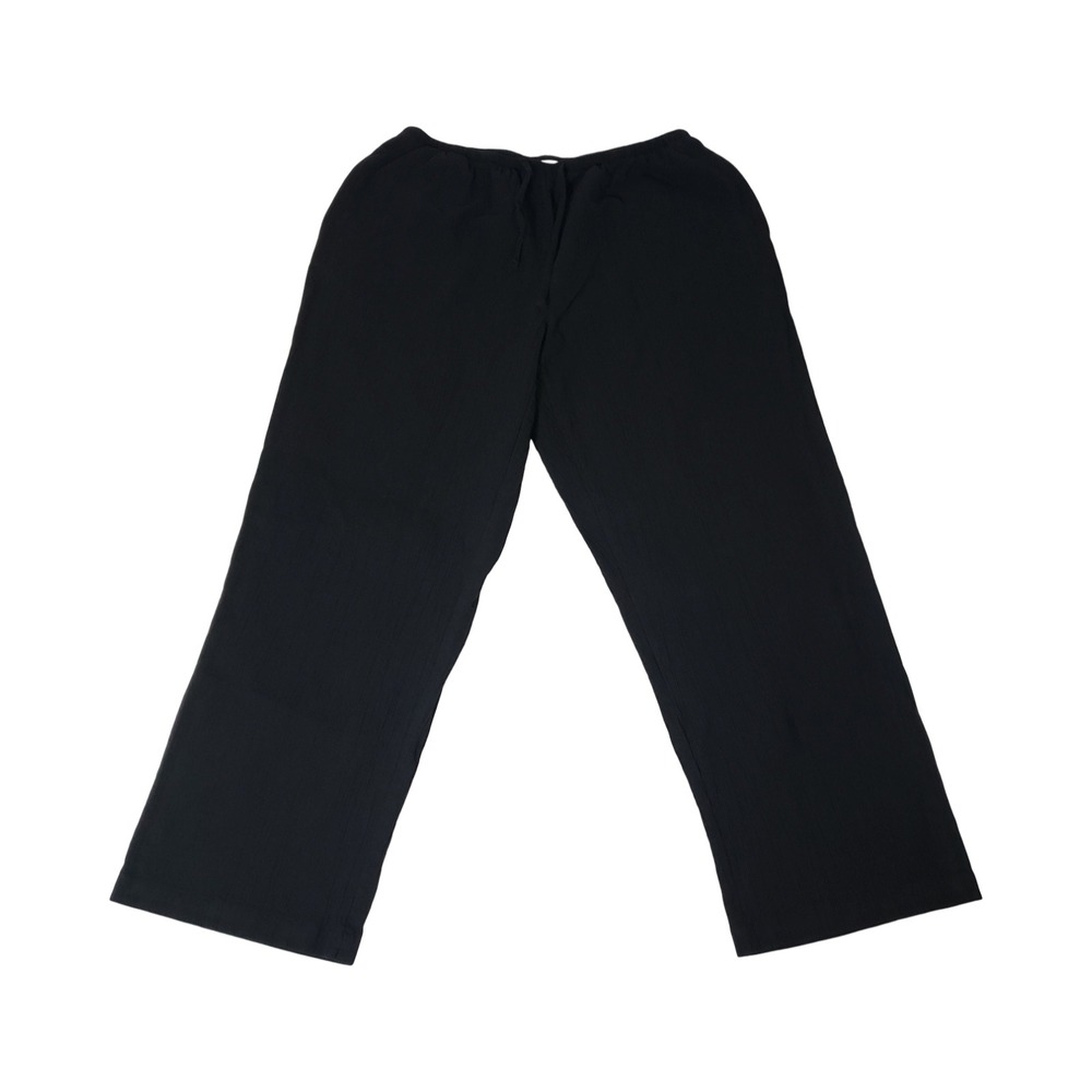 Denim & Co Black Crinkle Gauze Wide Leg Drawstring Pants Plus Size 1X Cotton